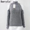 BerryGo turtleneck off shoulder sexy pullover sweater women Tricot oversize jumper pull femme Autumn fashion knitted top