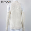 BerryGo turtleneck off shoulder sexy pullover sweater women Tricot oversize jumper pull femme Autumn fashion knitted top