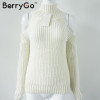 BerryGo turtleneck off shoulder sexy pullover sweater women Tricot oversize jumper pull femme Autumn fashion knitted top