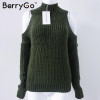 BerryGo turtleneck off shoulder sexy pullover sweater women Tricot oversize jumper pull femme Autumn fashion knitted top