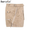 BerryGo Sexy suede zipper motorcycle mini skirt women Streetwear belt pencil skirt 2017 fashion autumn winter short skirt female BerryGo Sexy suede zipper motorcycle mini skirt women Streetwear belt pencil skirt 2017 fashion autumn winter short skirt female