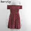 BerryGo Sexy off shoulder print summer dress Vintage high waist beach dress 2016 Elegant fit and flare short girls dresses women