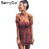 BerryGo Sexy off shoulder print summer dress Vintage high waist beach dress 2016 Elegant fit and flare short girls dresses women
