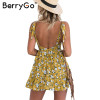 BerryGo Sexy backless print padded summer dress women Summer casual beach boho dresses V neck a-line mini short dress