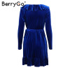 BerryGo Ruffle velvet sexy dress women Deep V sash short dress Autumn winter 2017 long sleeve wrap dress female vestido de festa