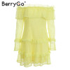 BerryGo Off shoulder ruffle lace dress women Hollow out sexy mini dress party 2018 Summer style backless white dress vestidos