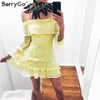 BerryGo Off shoulder ruffle lace dress women Hollow out sexy mini dress party 2018 Summer style backless white dress vestidos