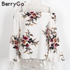 BerryGo Off shoulder chiffon blouse shirt women Sexy summer white print blouse Casual flare sleeve cool blouse