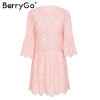 BerryGo Lace embroidery cotton mini dress women Ruffle sleeve causal white dress Hollow out spring short dress vestidos