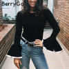 BerryGo Fashion autumn winter sweater women tops Sexy flare sleeve white knitting pullover Casual soft elastic jumper pull femme