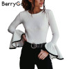 BerryGo Fashion autumn winter sweater women tops Sexy flare sleeve white knitting pullover Casual soft elastic jumper pull femme