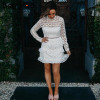 BerryGo Elegant white lace hollow out dress women Vintage long sleeve ruffle vestidos 2017 Autumn winter women party club dress
