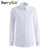 BerryGo Elegant long sleeve white blouse shirt Women casual streetwear shirt top Female cotton beach button shirt camisa 2017