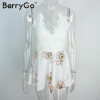 BerryGo Boho floral white lace elegant jumpsuit romper Sexy backless strap summer beach playsuit Women chiffon short overalls