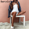 BerryGo Backless white chiffon halter jumpsuit romper Women ruffle sleeveless short playsuit Summer casual streetwear overalls