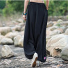 Embroidery Harem Pants Women Black Linen Trousers Plus Size Loose Dress Pants Flower Wide Leg Pants Black Long Sweatpants