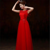 Embroidery Floor Length A-Line Formal Gowns Wedding Party Dresses Red  Bridesmaid Dresses Long robe demoiselle d'honneur