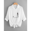 Embroidery Cat Women Blouses Long Sleeve Chiffon Blouse Shirt Women 2017 New Autumn Korean Fashion Loose Casual Female Tops