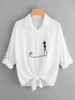 Embroidery Cat Women Blouses Long Sleeve Chiffon Blouse Shirt Women 2017 New Autumn Korean Fashion Loose Casual Female Tops