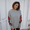 Embroidery Big Red Rose Flower Floral Sweatshirt Women Winter 2017 New Fashion Casual Female Hoodies Ladies Pullover Gray Black