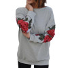 Embroidery Big Red Rose Flower Floral Sweatshirt Women Winter 2017 New Fashion Casual Female Hoodies Ladies Pullover Gray Black
