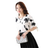 Embroidered Shirt Women Summer Tops Floral Black White Slim Chiffon Blouse Brand Quality Plus Size Casual Bow Half Sleeve Shirt