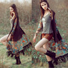 Embroidered Floral Retro Long Kimono Cardigan Ethnic Style Chiffon Blouse Cover Up Quarter Sleeve Tassel Hem Kimonos Plus Size