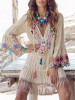 Embroidered Flared Sleeves Tasseled Mini Dress
