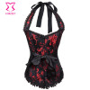 Embroidered Brocade Red and Black Corset Bustier Halter Tops Gothic Clothing Burlesque Corsets Women Espartilho E Corselets