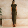 ELSVIOS 6 Colors Sexy Summer Dress Lady Outfit High Split Casual Long Maxi Dress Solid Women's Retro Dresses With Belt Vestidos