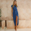ELSVIOS 6 Colors Sexy Summer Dress Lady Outfit High Split Casual Long Maxi Dress Solid Women's Retro Dresses With Belt Vestidos
