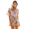 ELSVIOS Women Rompers print  lace Jumpsuit Summer Short pleated Overalls Jumpsuit Female chest wrapped strapless Playsuit