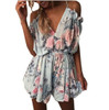 ELSVIOS Women Rompers print  lace Jumpsuit Summer Short pleated Overalls Jumpsuit Female chest wrapped strapless Playsuit