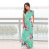 ELSVIOS Women Bohemia Floral Print Long Dress Women Short Sleeve O Neck Beach Boho Long Dress Loose Maxi Dress Vestido Plus Size