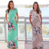 ELSVIOS Women Bohemia Floral Print Long Dress Women Short Sleeve O Neck Beach Boho Long Dress Loose Maxi Dress Vestido Plus Size