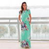 ELSVIOS Women Bohemia Floral Print Long Dress Women Short Sleeve O Neck Beach Boho Long Dress Loose Maxi Dress Vestido Plus Size