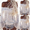 ELSVIOS Lace Stitching Blouses Sexy Hollow Out Off Shoulder Blouses Shirts Long Flare Sleeve White Black Cotton Blusa Women Tops
