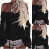 ELSVIOS Lace Stitching Blouses Sexy Hollow Out Off Shoulder Blouses Shirts Long Flare Sleeve White Black Cotton Blusa Women Tops