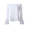 ELSVIOS Lace Stitching Blouses Sexy Hollow Out Off Shoulder Blouses Shirts Long Flare Sleeve White Black Cotton Blusa Women Tops