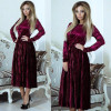 ELSVIOS 2018 Spring Velvet Pleated Dress Women Winter Autumn Robe Velours Elegant Vintage Belted Long Sleeve Dress With Sashes