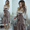 ELSVIOS 2018 Spring Velvet Pleated Dress Women Winter Autumn Robe Velours Elegant Vintage Belted Long Sleeve Dress With Sashes