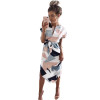 ELSVIOS 2018 Sexy V-Neck Printed Section Dress Women Summer Beach Dress Casual Short Sleeve Dresses With Belt Vestidos 6 colors