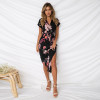 ELSVIOS 2018 Sexy V-Neck Printed Section Dress Women Summer Beach Dress Casual Short Sleeve Dresses With Belt Vestidos 6 colors
