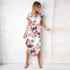 ELSVIOS 2018 Sexy V-Neck Printed Section Dress Women Summer Beach Dress Casual Short Sleeve Dresses With Belt Vestidos 6 colors