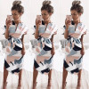 ELSVIOS 2018 Spring Sexy V-Neck Printed Section Dress Women Summer Beach Dress Casual Short Sleeve Dresses With Belt Vestido 3XL