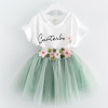 Girls Dress 2018 Brand Kids Clothes Butterfly Sleeve Letter T-shirt+Floral Voile Dress 2Pcs for Clothing Sets Children Dress
