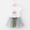 Girls Dress 2018 Brand Kids Clothes Butterfly Sleeve Letter T-shirt+Floral Voile Dress 2Pcs for Clothing Sets Children Dress