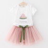 Girls Dress 2018 Brand Kids Clothes Butterfly Sleeve Letter T-shirt+Floral Voile Dress 2Pcs for Clothing Sets Children Dress