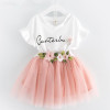 Girls Dress 2018 Brand Kids Clothes Butterfly Sleeve Letter T-shirt+Floral Voile Dress 2Pcs for Clothing Sets Children Dress