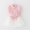 Girls Dress 2018 Brand Kids Clothes Butterfly Sleeve Letter T-shirt+Floral Voile Dress 2Pcs for Clothing Sets Children Dress